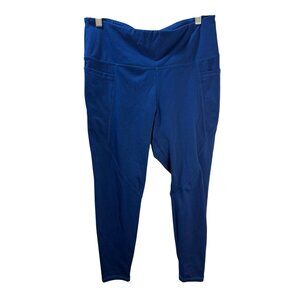 Danskin Womens High-Waisted Capri Leggings With Pockets Blue Size L‎